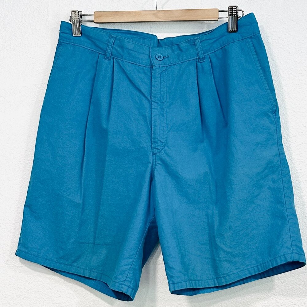 Vintage Stubbies Shorts Cotton Aqua Blue Pleated Pockets W31 x L7.5 Mens Size 34